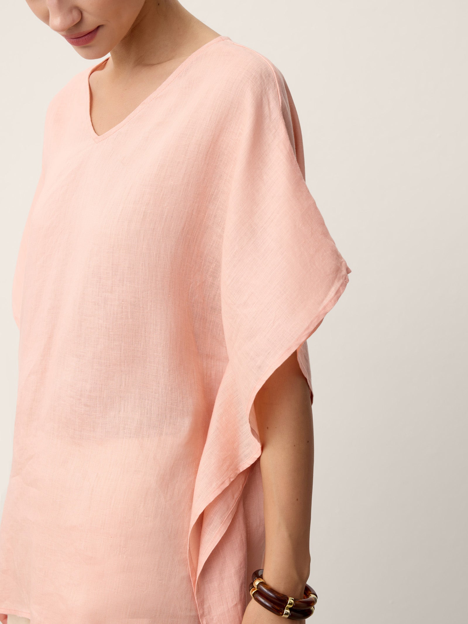 100% Linen Flutter-Sleeve V-Neck Top MARA